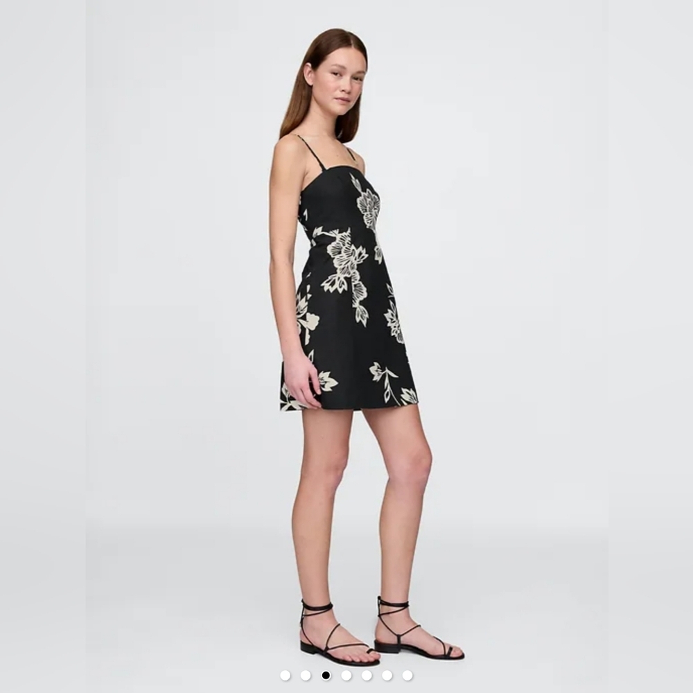 NWT GAP Black Floral Linen-Blend Mini Dress With Removable Straps Size Small
